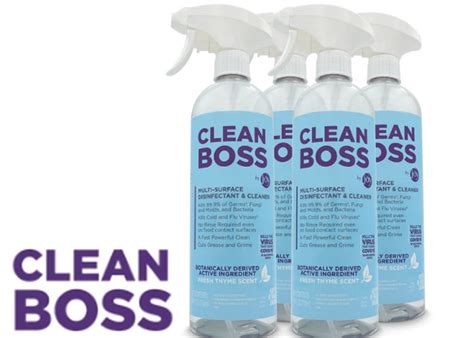 Cleanboss reviews - It also helps remove stains from carpet and furniture. What You Get. (4) 24 oz. bottles of CleanBoss Multi-Surface Disinfectant & Cleaner with separate trigger sprayers. 3 oz. spray. Instructions. Good To Know. The aroma of thyme is pungent, warming, spicy and agreeable. Its flavor is similarly pungent and warming with a lingering, medicinal ... 